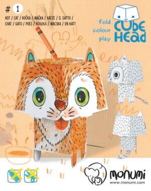 Kot cube head złóż i pokoloruj