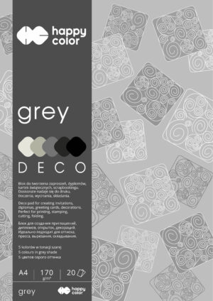 Blok Happy Color Deco Grey A4 5 kolorów 20 arkuszy 170g, tonacja szara