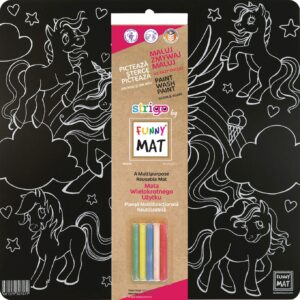 Czarna mata Strigo Funny Mat Unicorns  40x40 cm + kreda