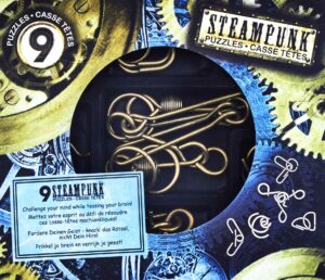 Łamigłówki metalowe Steampunk zestaw niebieski 9 szt.